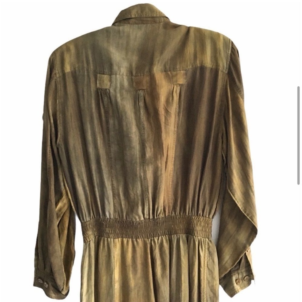 Vintage Bianca 100% Silk Jumpsuit Utility Military Olive Green Oversized Small - Picture 7 of 11